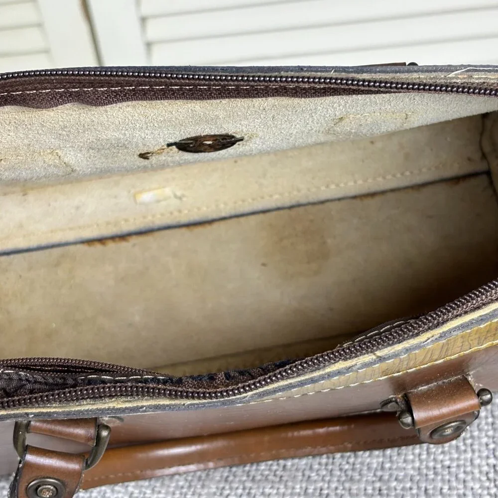 Vintage Lorenzo Leather Handbag Brown On Brown Academia Purse Double Handle Bag